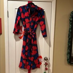Banana Republic Factory Red and Blue Floral Button-Up midi Dress